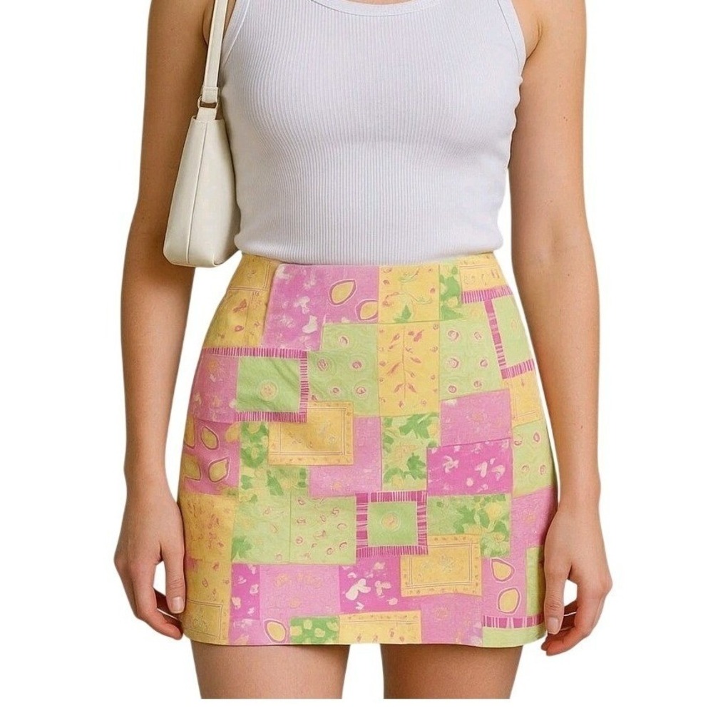 Vintage COTTON CONNECTION Size 6‎ (Vtg 10) Tropical Patchwork Lined Pencil Skirt
